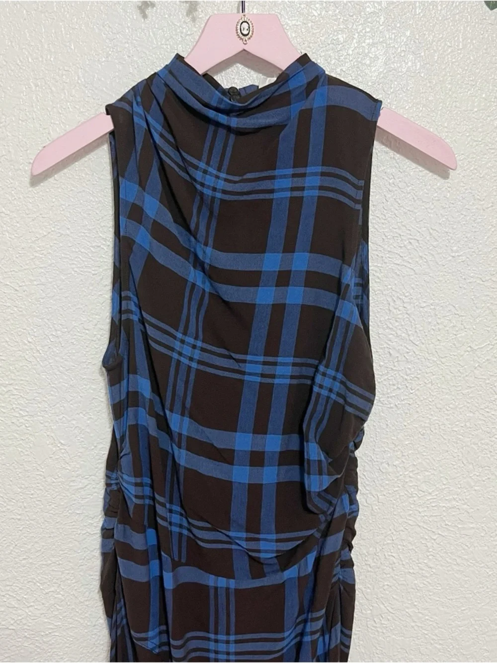 NWT A.L.C. Iggy Plaid Draped High-Neck Assymetrical Dress - Picture 5 of 11
